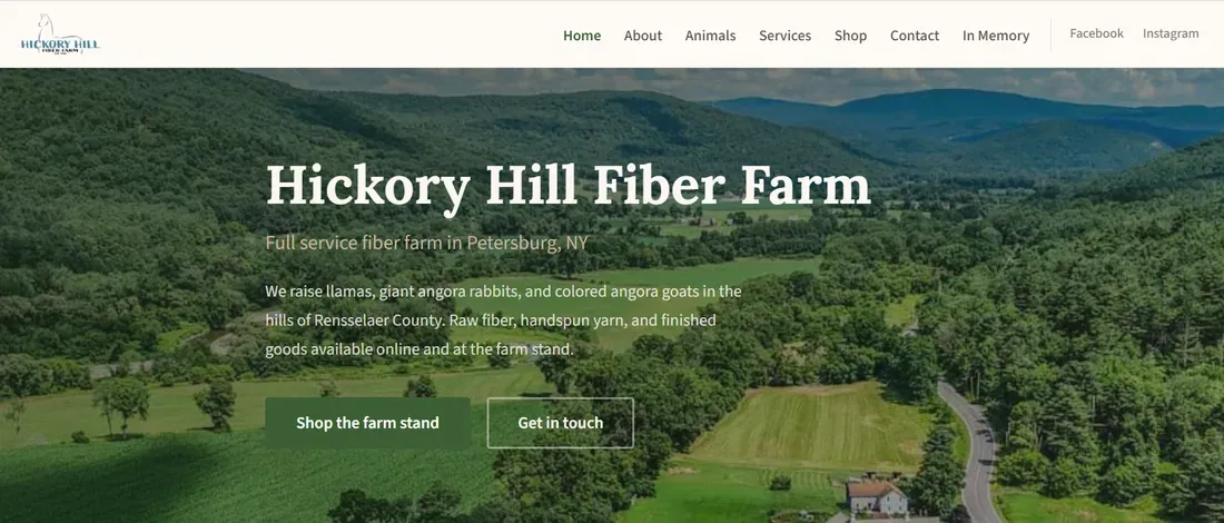 Screenshot of the Hickory Hill Fiber Farm website
