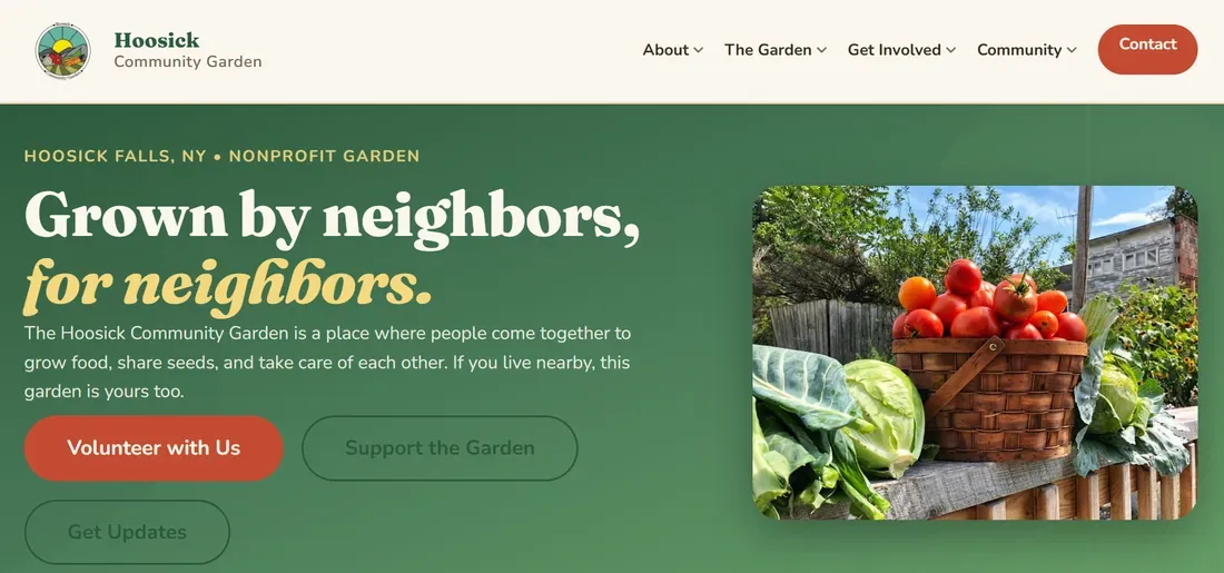 Screenshot of the Hoosick Falls Community Garden website
