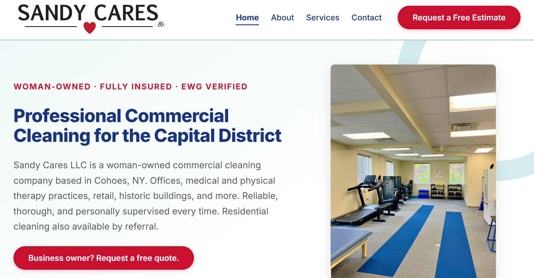 Screenshot of the Sandy Cares Cleaning website
