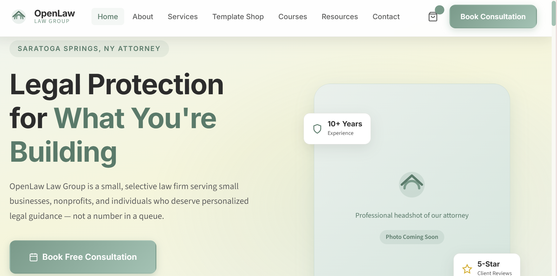 Screenshot of the OpenLaw Law Group website