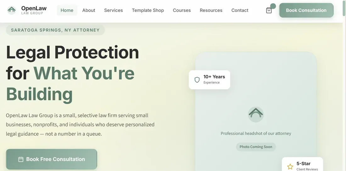 Screenshot of the OpenLaw Law Group website