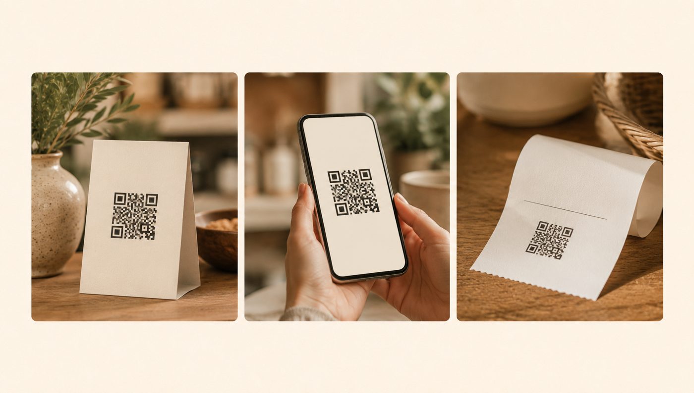 A QR code on a card, the way a customer starts a digital punch card.