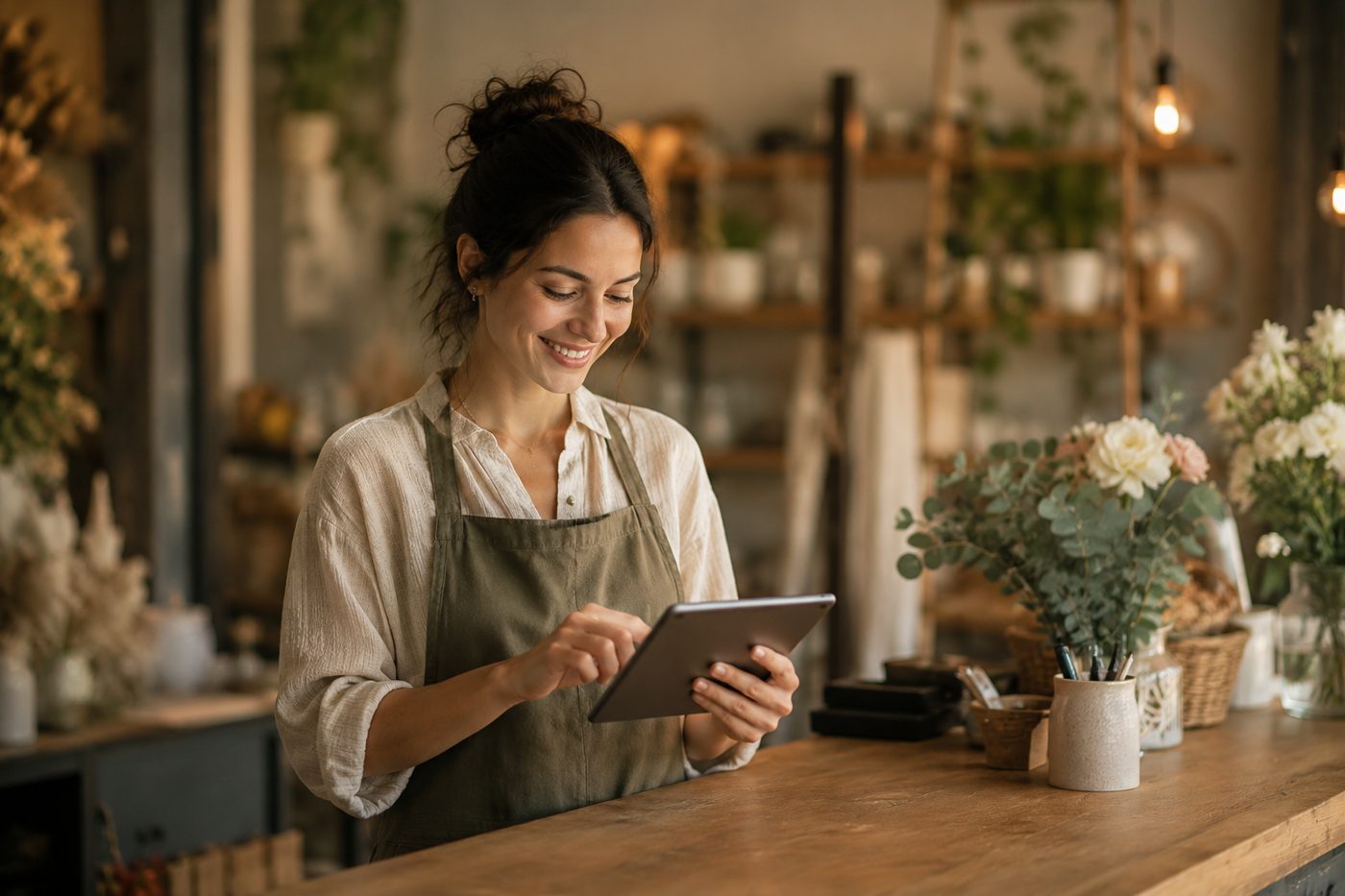 A business owner managing bookings on a tablet.